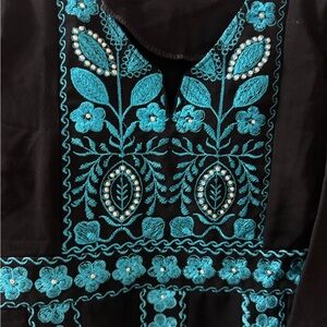 Embroidered Black and Blue Kids Casual Dress